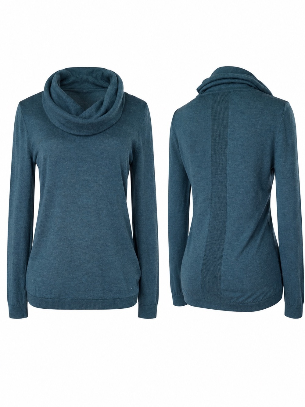 Ellen Tracy Blue Merino Wool Cowl Neck- blue - large
